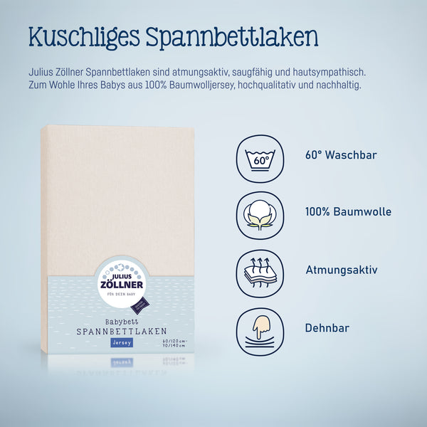 Jersey Spannbettlaken für Babymatratzen 60x120 bis 70x140cm, shell