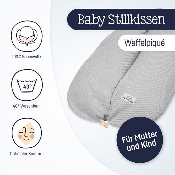 Nursing pillow with button, waffle piqué light grey