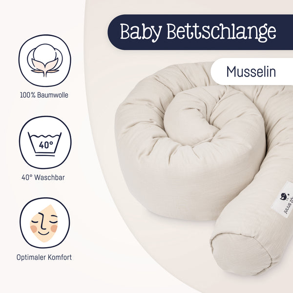 Bed snake made of cotton muslin, sand