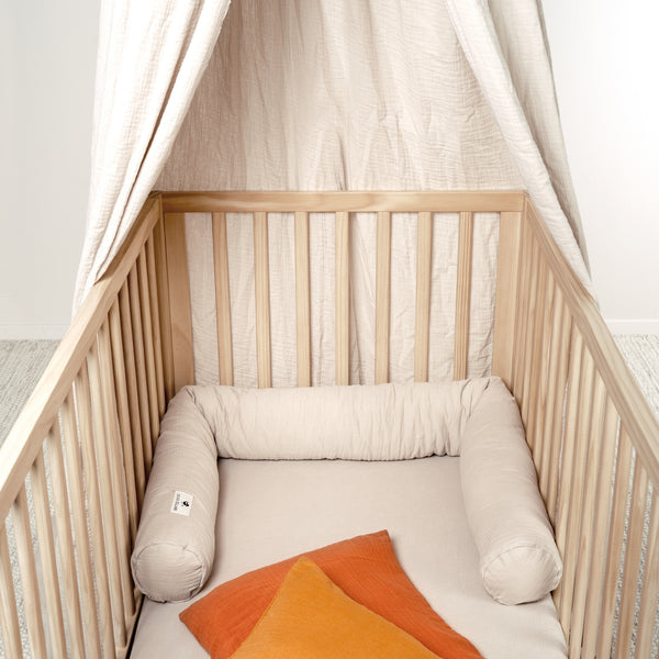 Bed snake made of cotton muslin, sand