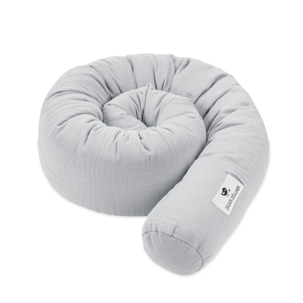Bed snake made of cotton muslin, grey