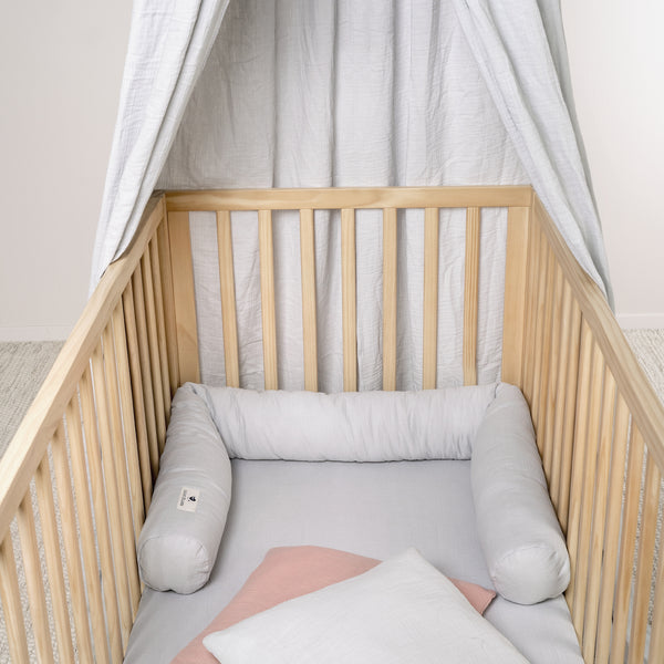 Bed snake made of cotton muslin, grey
