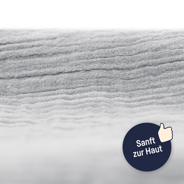 Bed snake made of cotton muslin, grey