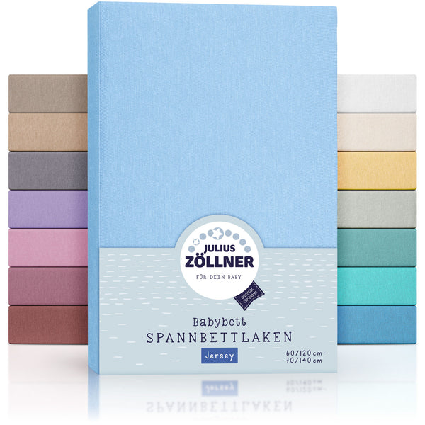 Jersey fitted sheet for baby mattresses 60x120 to 70x140cm, light blue