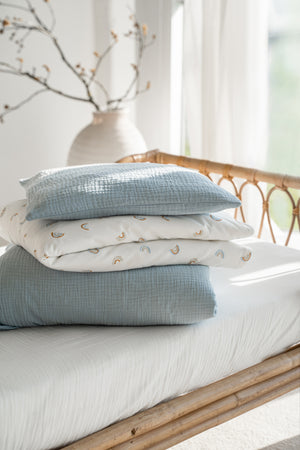 Cotton muslin bed linen, denim