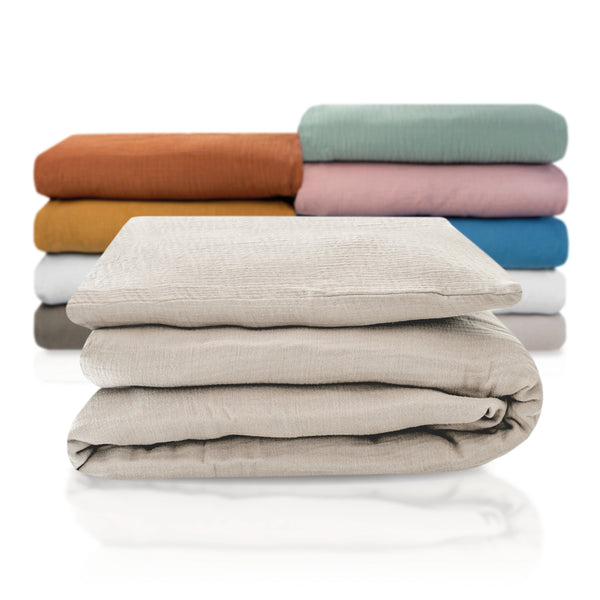 Cotton muslin bed linen, sand