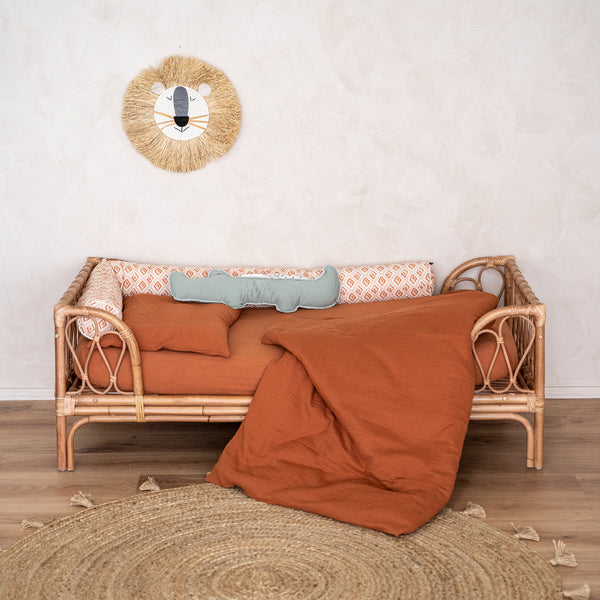 Cotton muslin bed linen, rust
