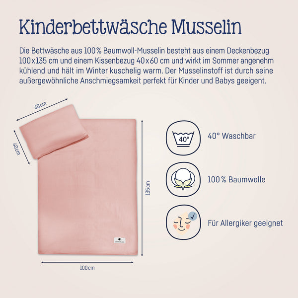 Bettwäsche aus Baumwollmusselin, Dusty Rose