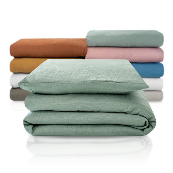 Cotton muslin bed linen, green