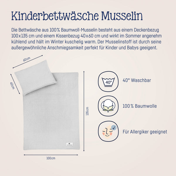 Bettwäsche aus Baumwollmusselin, Grau