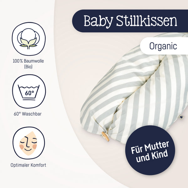 Nursing pillow with button, Organic Stripes