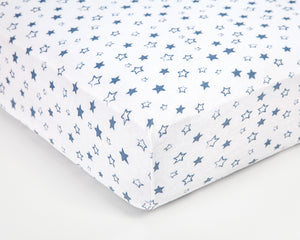 Jersey fitted sheet for baby mattresses 60x120 to 70x140cm, denim