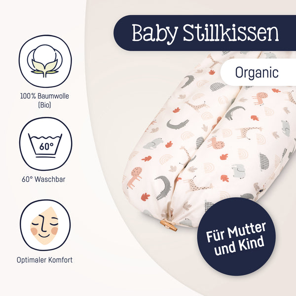 Nursing pillow with button, Organic Wild Friends