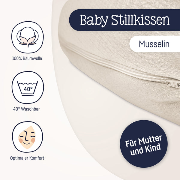 Cotton muslin nursing pillow, sand