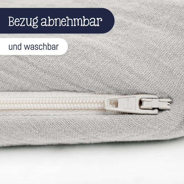 Nursing pillow made of cotton muslin, gray