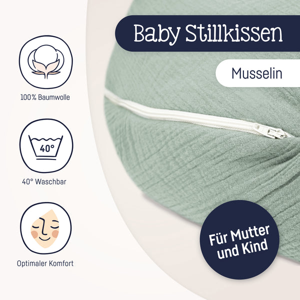 Nursing cushion made of cotton muslin, green