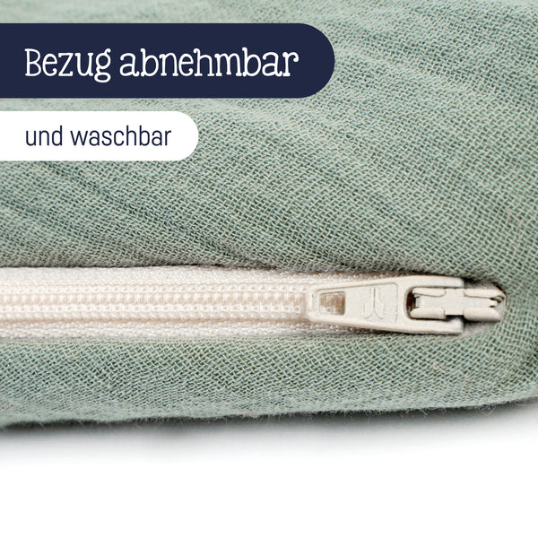 Nursing cushion made of cotton muslin, green