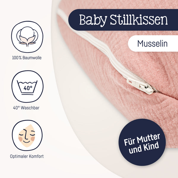 Stillkissen aus Baumwollmusselin, dusty rose