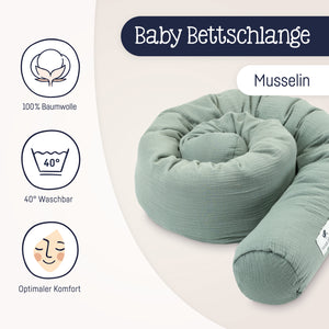 Bettschlange aus Baumwollmusselin, Grün