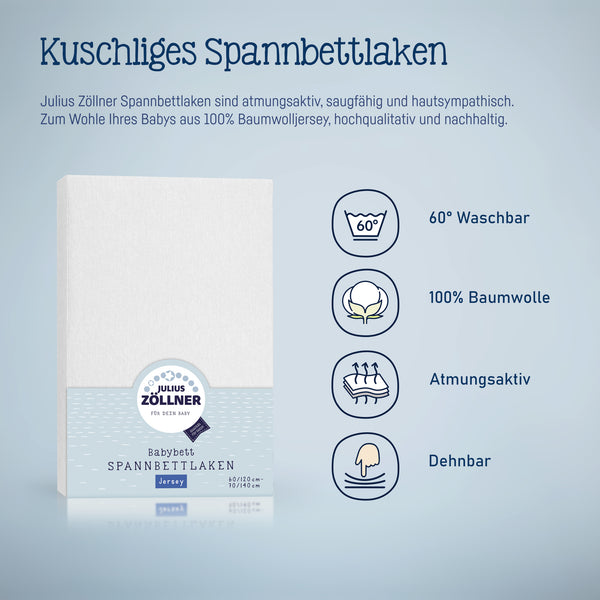 Jersey Spannbettlaken für Wiegen & Stubenwagenmatratzen 90x 40 cm, Weiß
