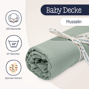 Cotton muslin blanket, green