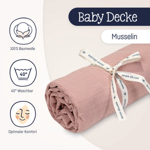 Cotton muslin blanket, Dusty Rose