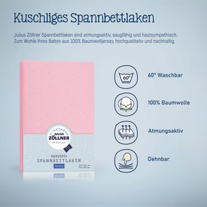 Jersey fitted sheet for baby mattresses 60x120 to 70x140cm, pink