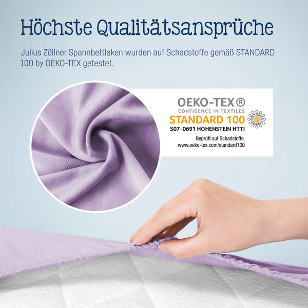 Jersey stretch bed sheets for baby mattresses 60x120 to 70x140cm, lilacs