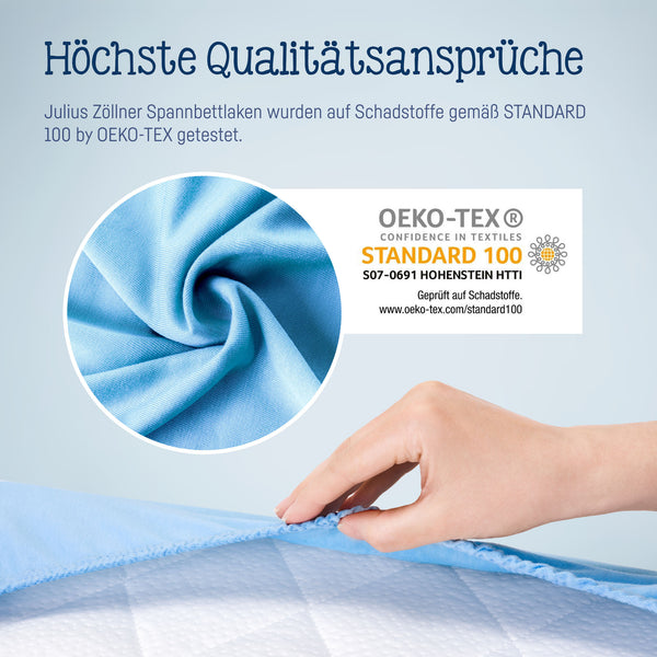 Jersey stretch bed sheets for baby mattresses 60x120 to 70x140cm, light blue