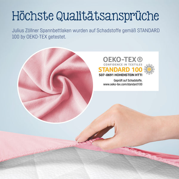 Jersey stretch bed sheets for baby mattresses 60x120 to 70x140cm, pink