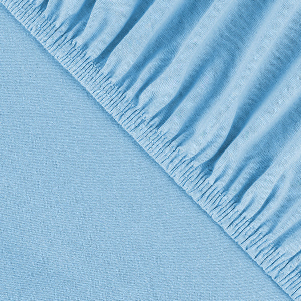 Jersey stretch bed sheets for baby mattresses 60x120 to 70x140cm, light blue